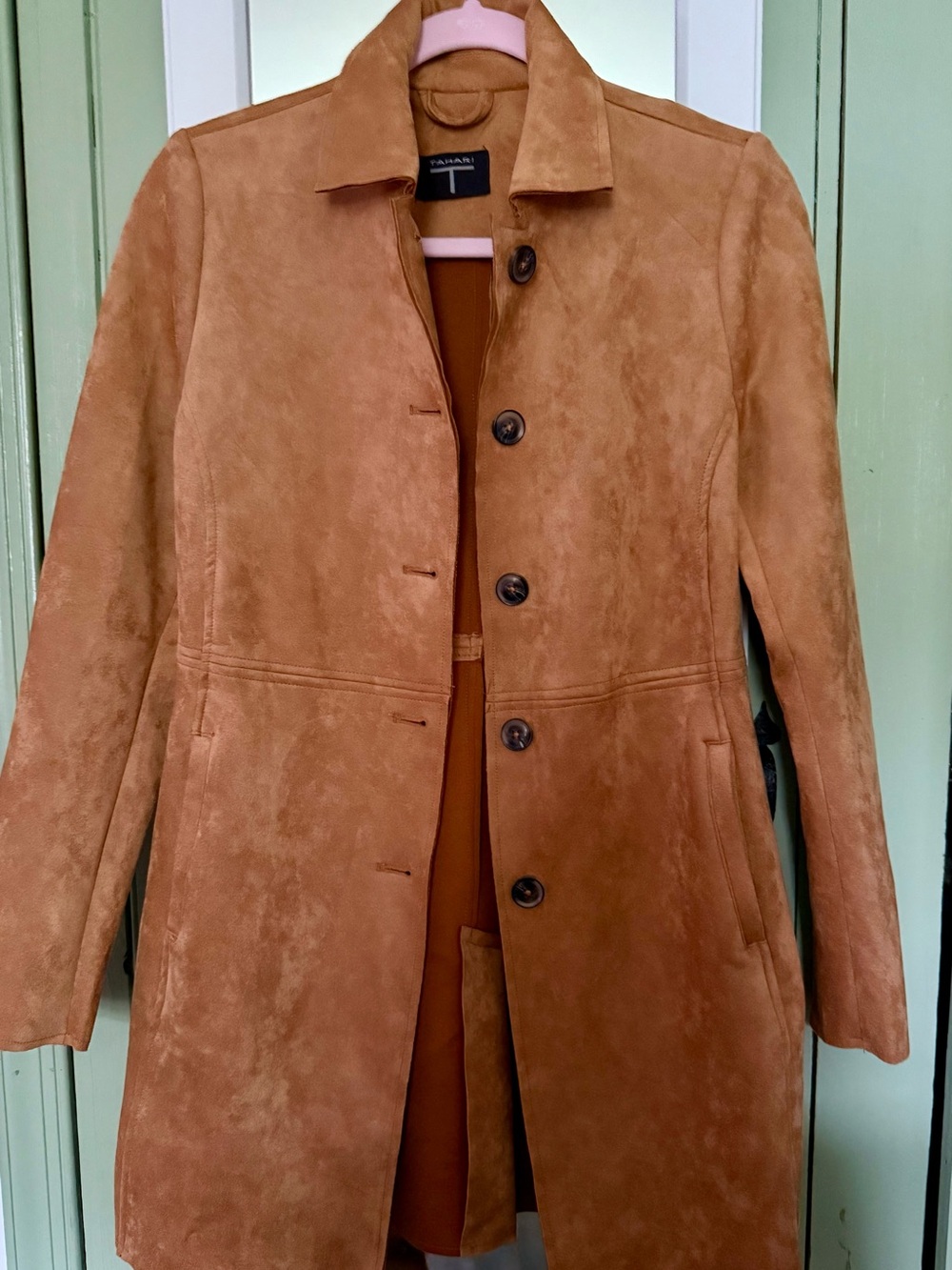 BNWT! Tahari Faux Suede Button-Front Women's Coat in Camel/Tobacco - Size XS